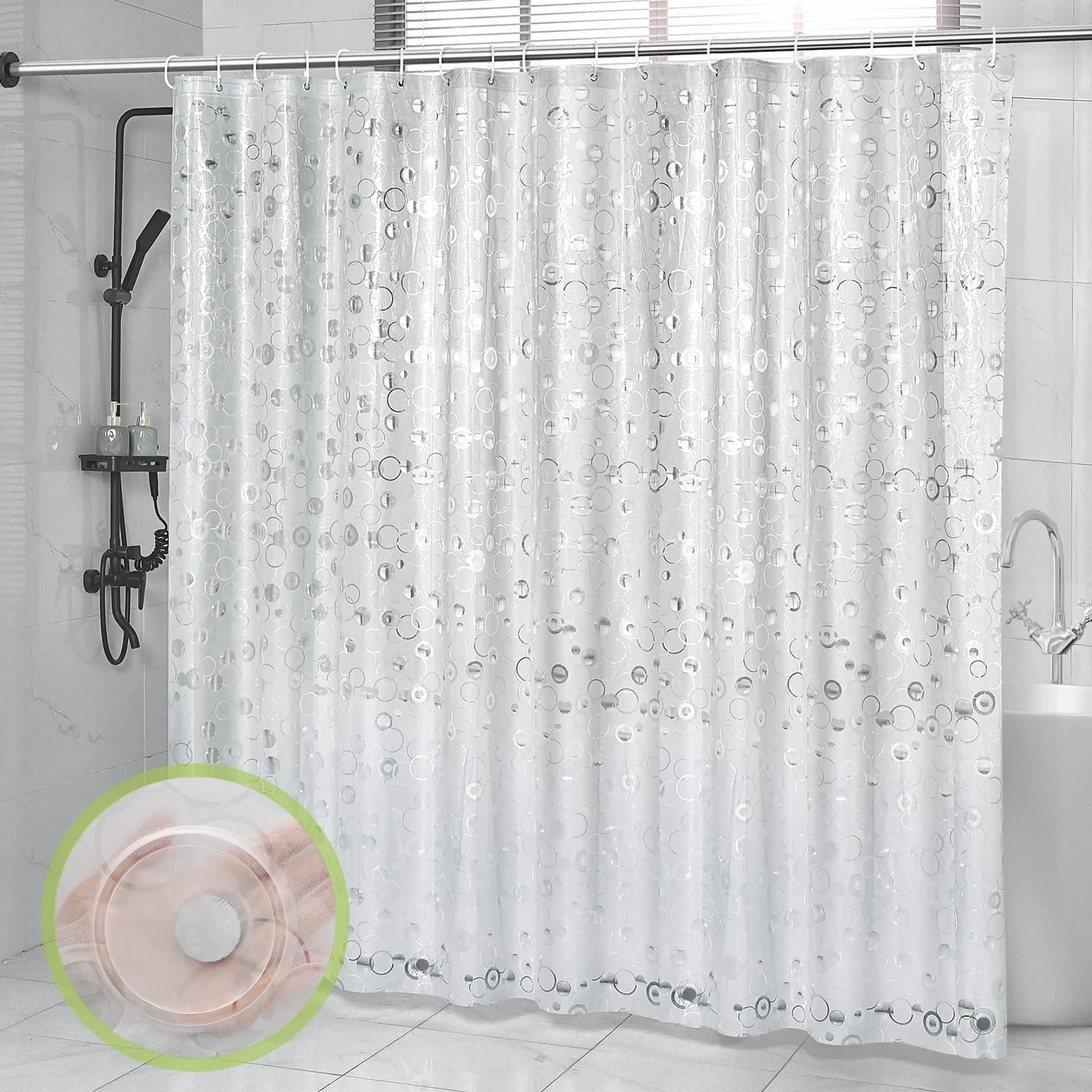 OTraki Cortina Ducha Pesada Larga 240x200cm Cortina de Baño Antimoho Impermeable Cortina Bañera EVA Translúcida Mate Shower Curtian con 16 Ganchos para Ducha o Bañera