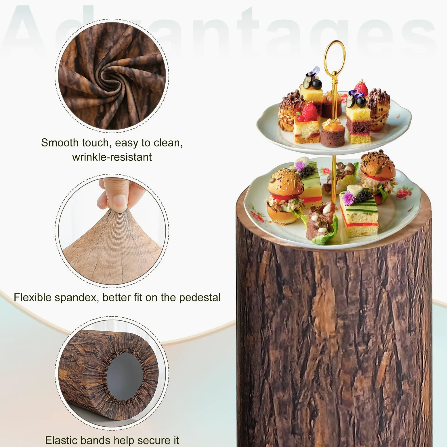 QUARKZMAN Juego De 3 Fundas Para Soporte Cilíndrico De Textura De Madera, Funda Para Soporte De Plinto Para Decoración De Fiestas, Solo Contiene Fundas Cilíndricas (Tela Elástica - Pequeña)