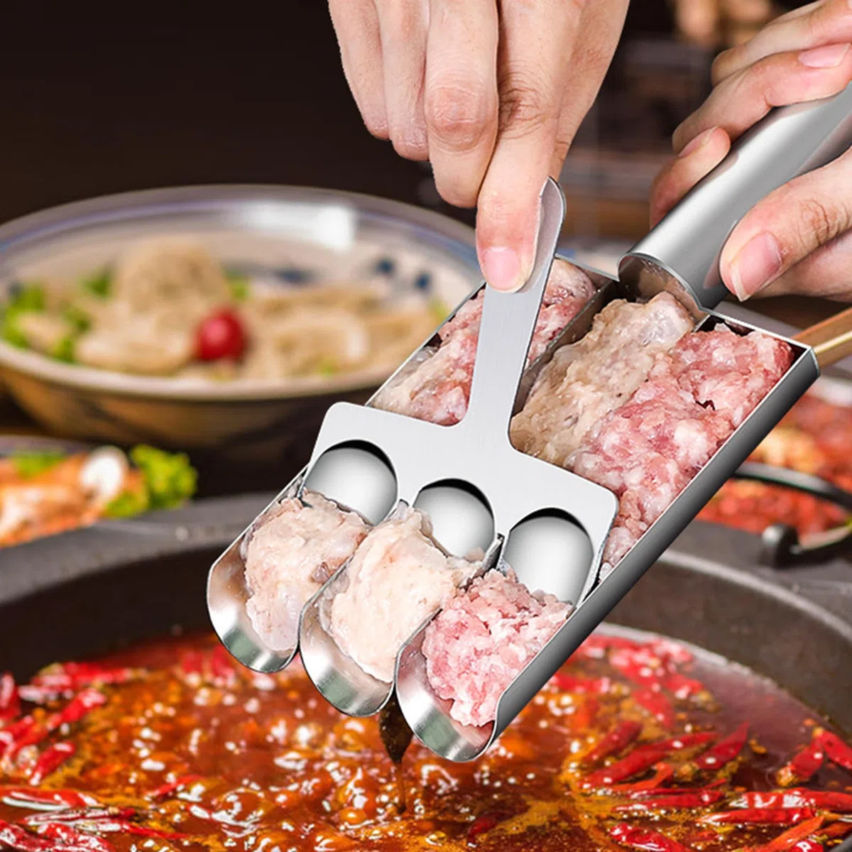 Máquina para Hacer Albóndigas Triple con Pala para Cortar, Máquina Creativa de Albóndigas Triple para Los Amantes de Las Albóndigas, Máquina de Albóndigas para Cocinar(Tres Tubos)