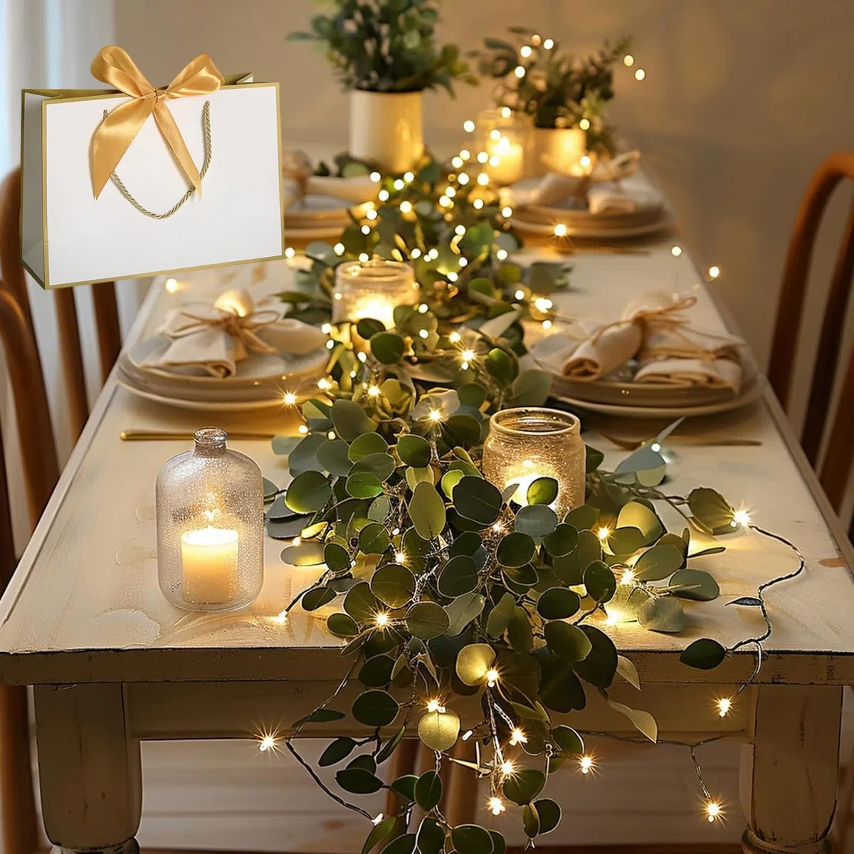 Twinkling Tree Olive Vine Garland, Twinkling Tree Fairy Light Olive Vine, 6ft Faux Vines Luces Artificial Greenery Garland para Navidad Fireplace Mantle, Decoración de pared de mesa (B)