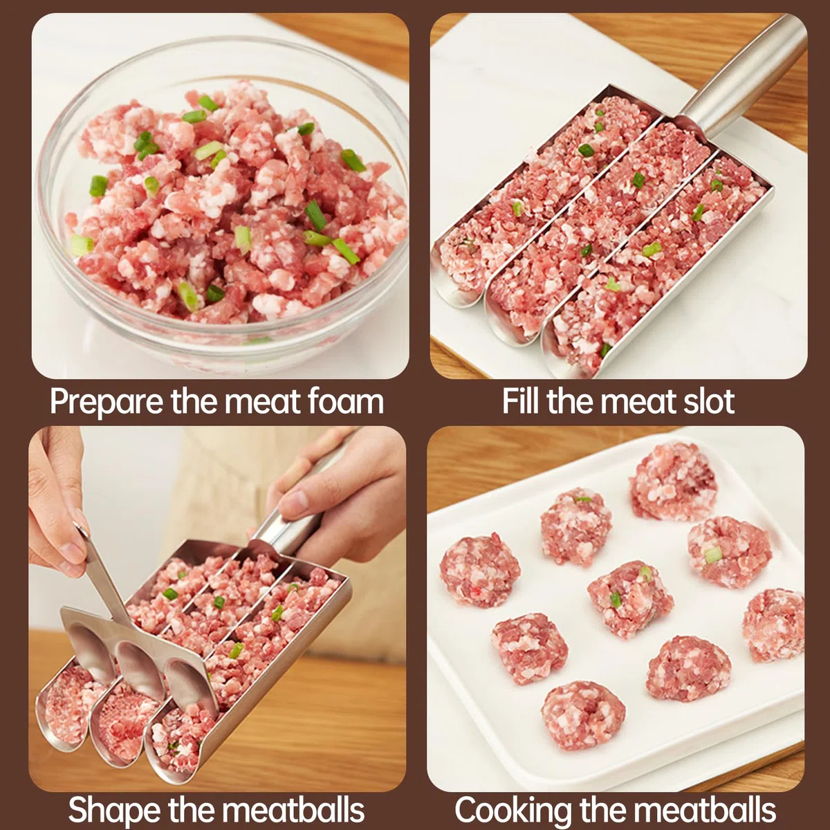 Máquina para Hacer Albóndigas Triple con Pala para Cortar, Máquina Creativa de Albóndigas Triple para Los Amantes de Las Albóndigas, Máquina de Albóndigas para Cocinar(Tres Tubos)