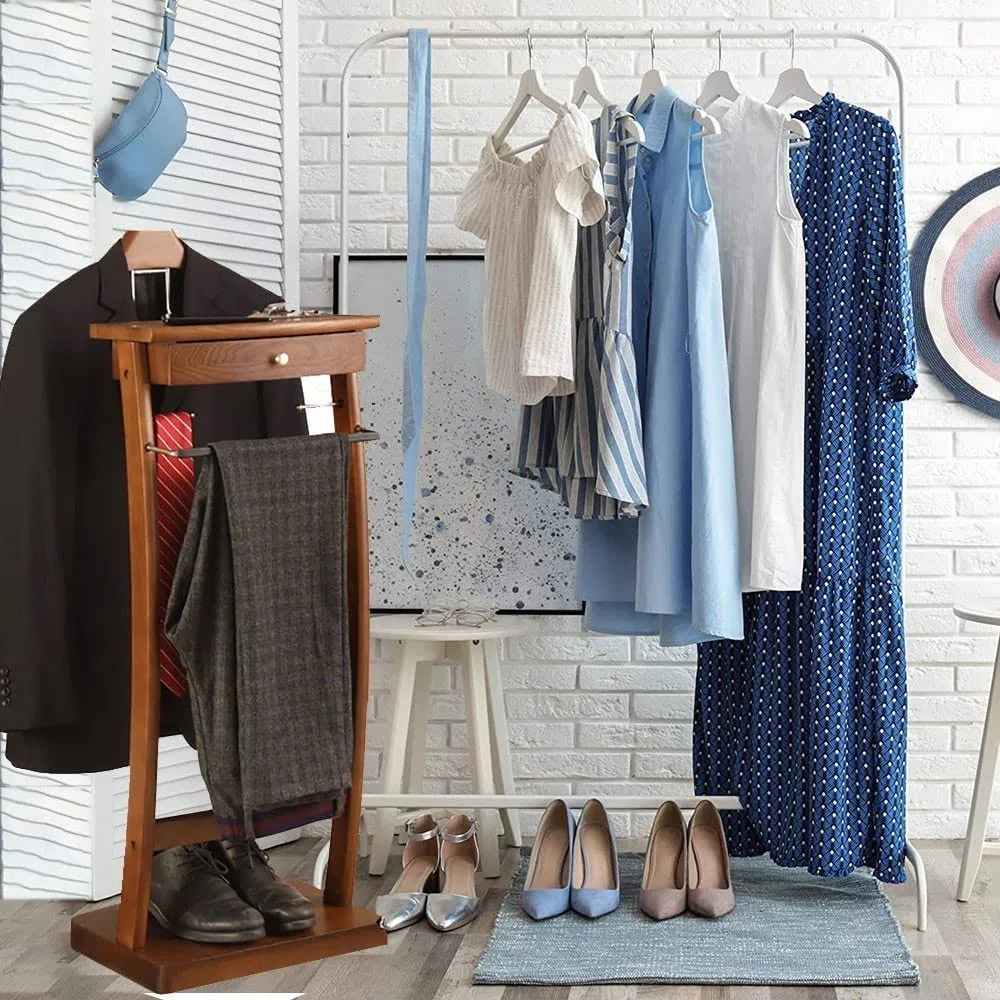 RajoNN Perchero de Madera Ropa, Perchero para Suelo, Perchero para Pantalones, Perchero Frontal con Funda de Goma Antideslizante para Guardar Abrigos y Trajes sin Arrugas Alto x Ancho x