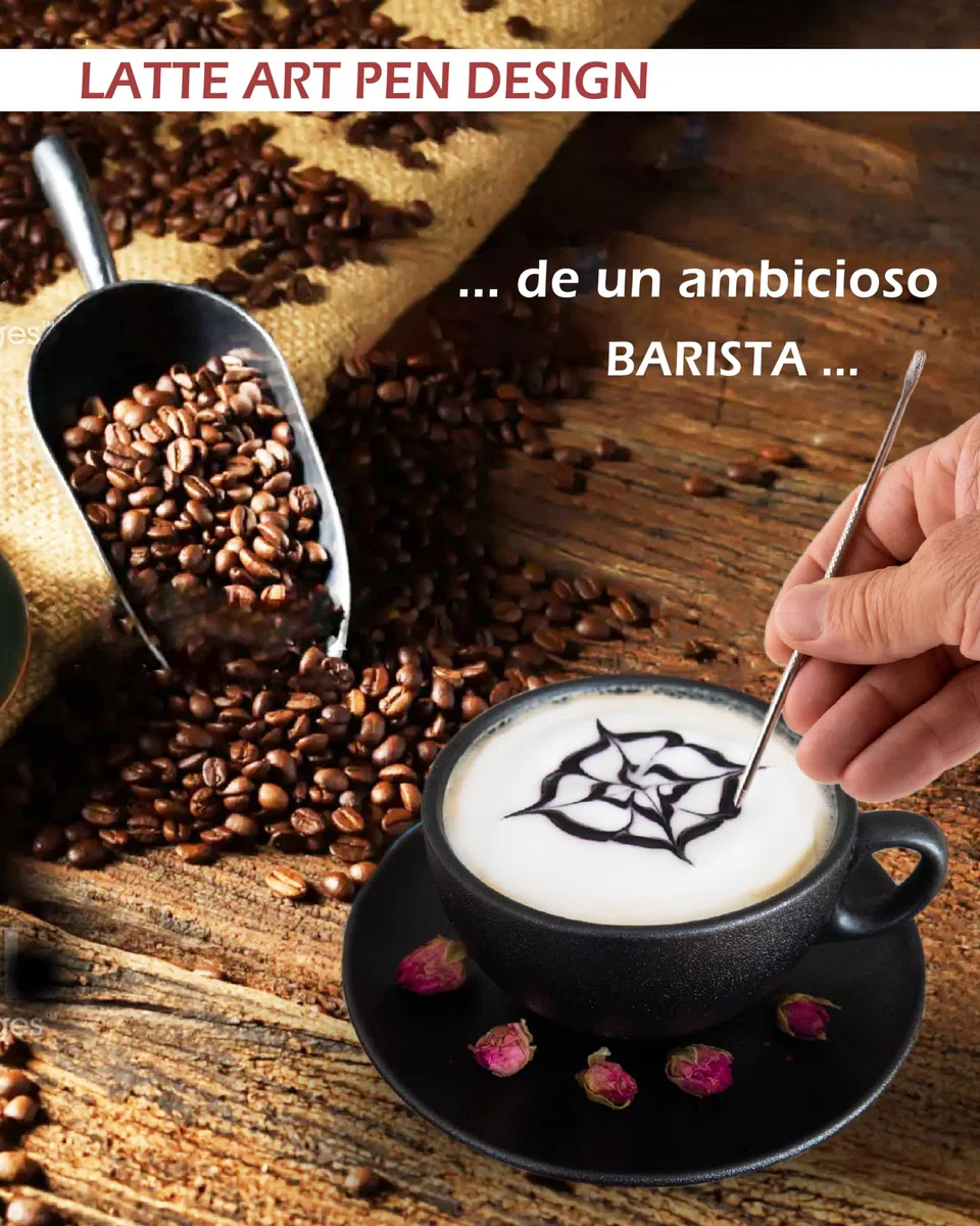 Jarra leche barista de acero inoxidable blanca 600ml (también en 350ml) con lápiz de latte art/Jarra para espumar leche en caja de regalo