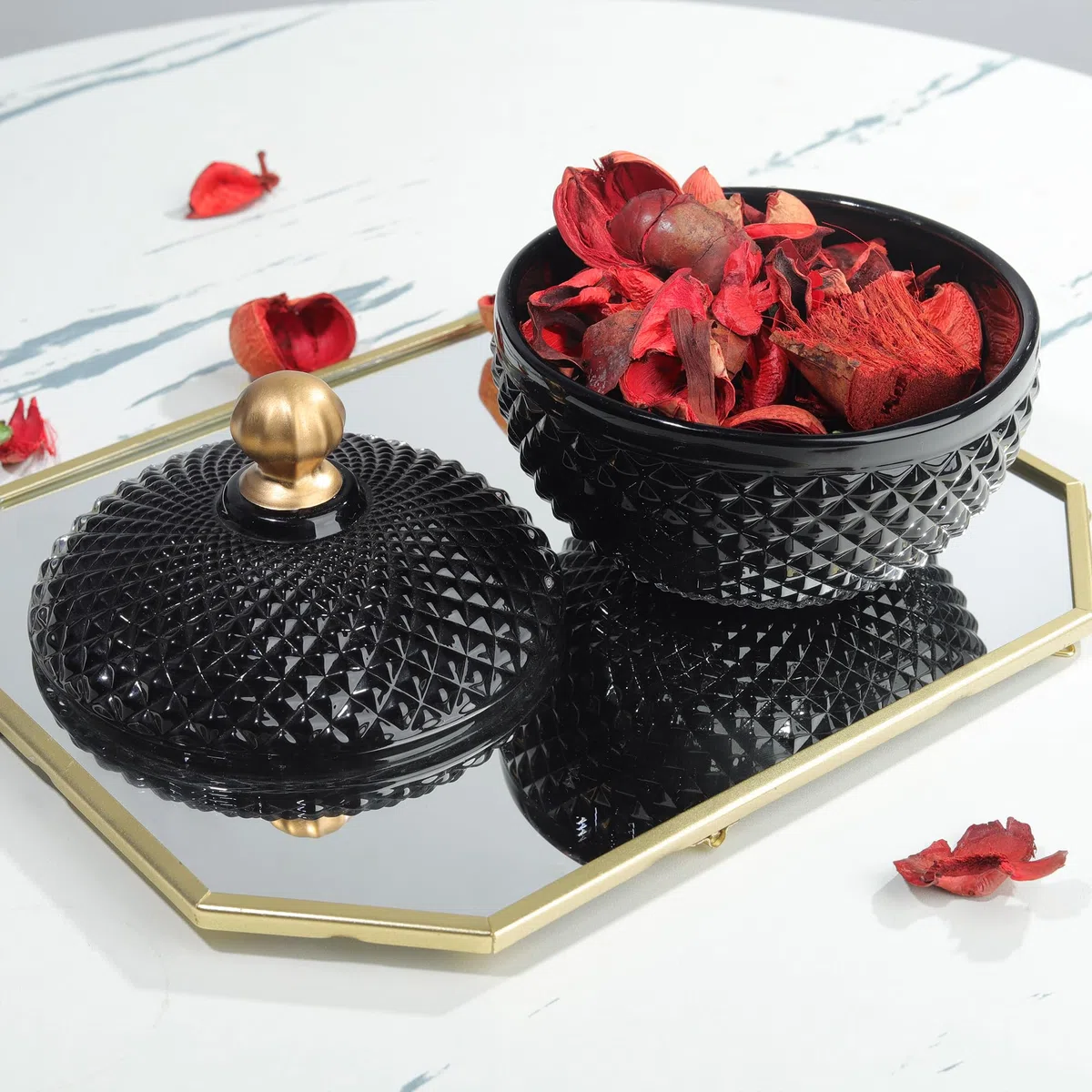 Joeyan frascos pequeños de vidrio Negro para dulces con tapa,platos de cristal grabados para caramelos,nueces,chocolate,galletas,frasco decorativo para bodas,buffet de fiesta,decoración del hogar