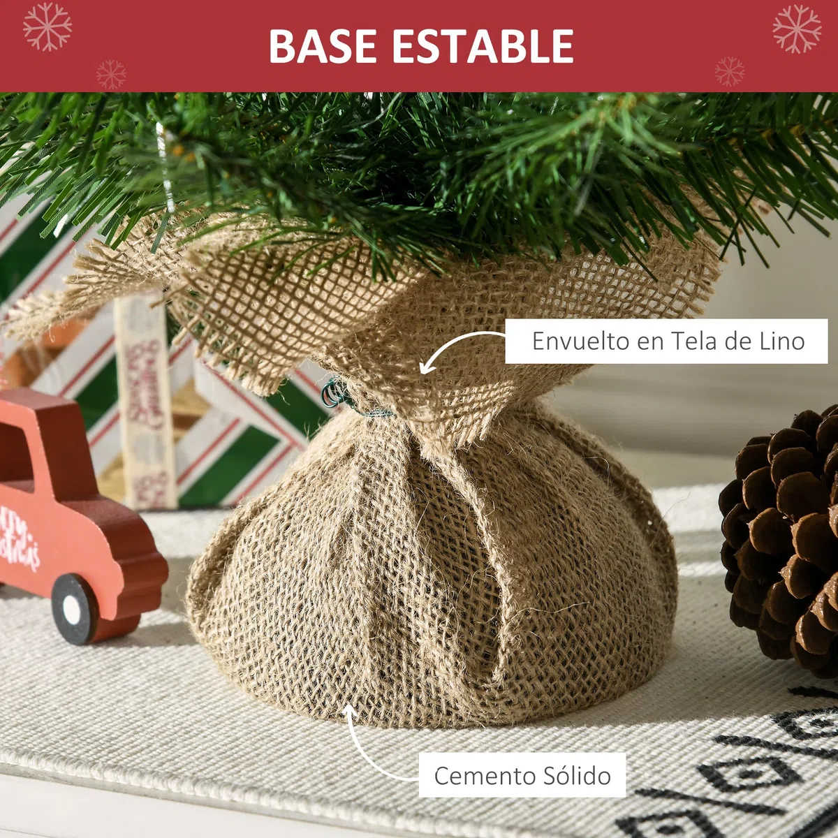 HOMCOM Árbol de Navidad Artificial Pequeño de 60 cm Altura con 70 Ramas Base de Tela Mini Árbol Navideño Realista para Interior Verde