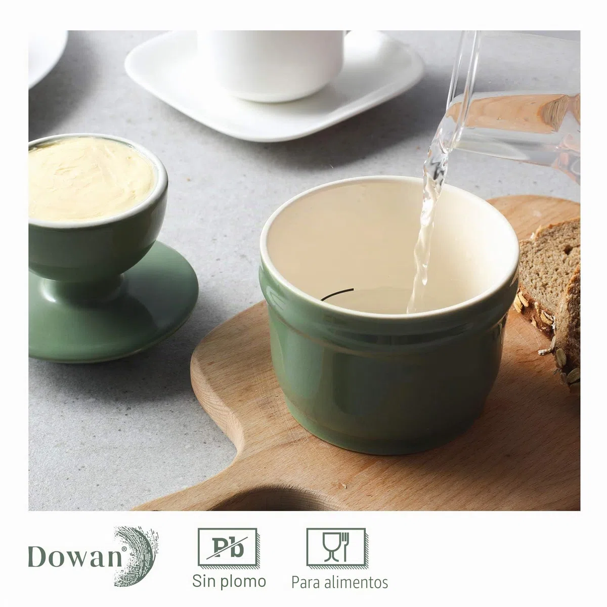 DOWAN Mantequera de Porcelana, Mantequera Francesa con Tapa para Mantequilla Fresca Suave, Recipiente para Mantequilla con Sabor Fresco, para la Manteca del Desayuno, Verde