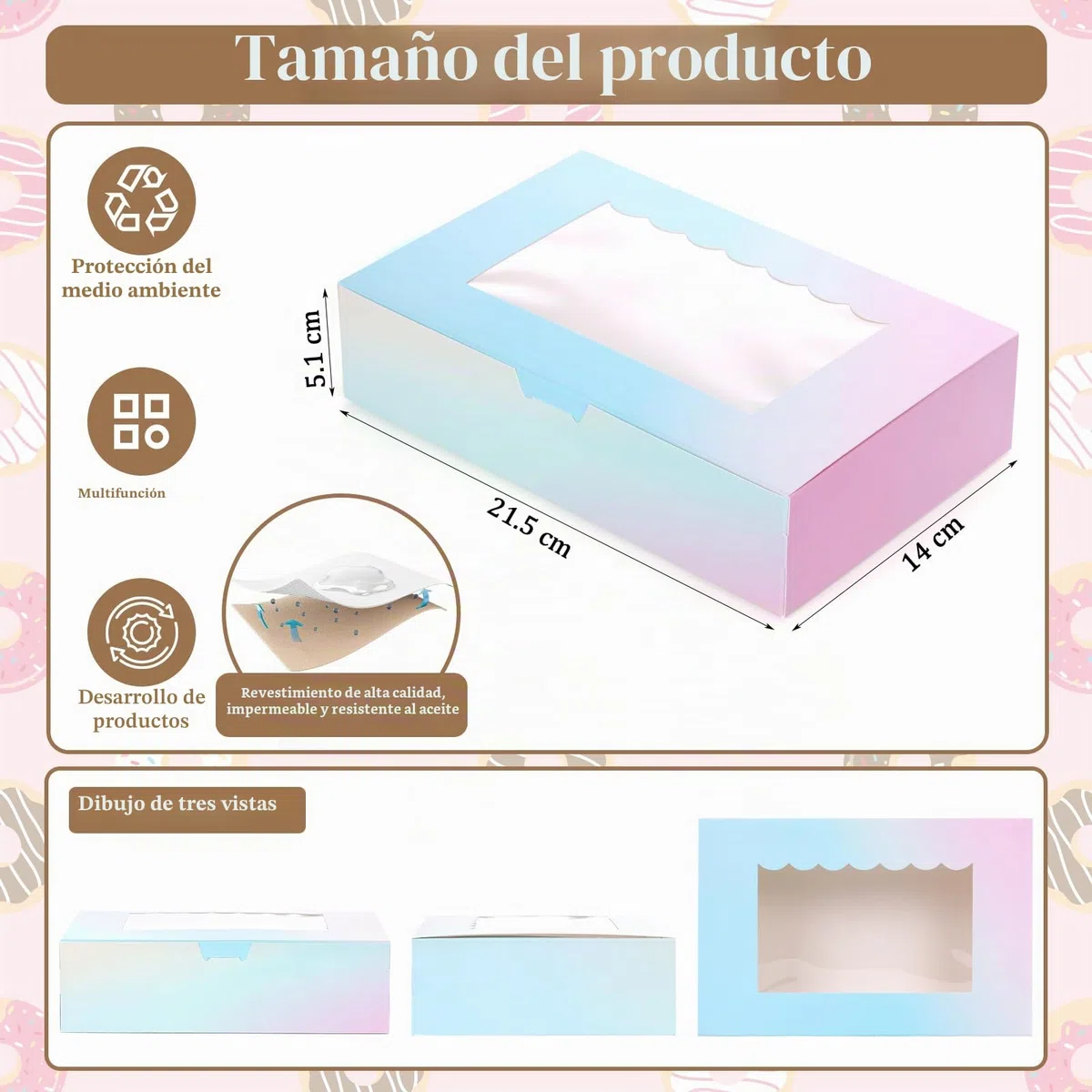 Caja de Repostería de 20 Piezas, 21,5 x 14 x 5,1 cm Con Ventana Transparente Para Regalo, Navidad, Galletas, Pastelería, Tarta, Bizcochos de Colores