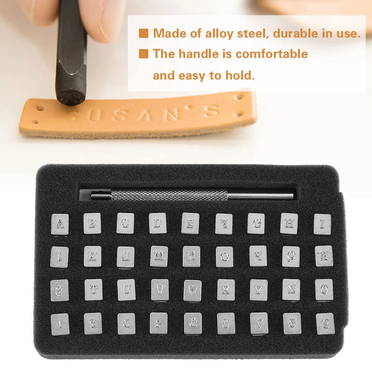 Al Letter Punch,Lettres A Frapper Cuir,Juego De Sellos De Letras Y Números,Sellos De Letras Para Arcilla 36 Piezas Número De Letras De Acero Estampador De Cuero Herramienta De (3 mm)