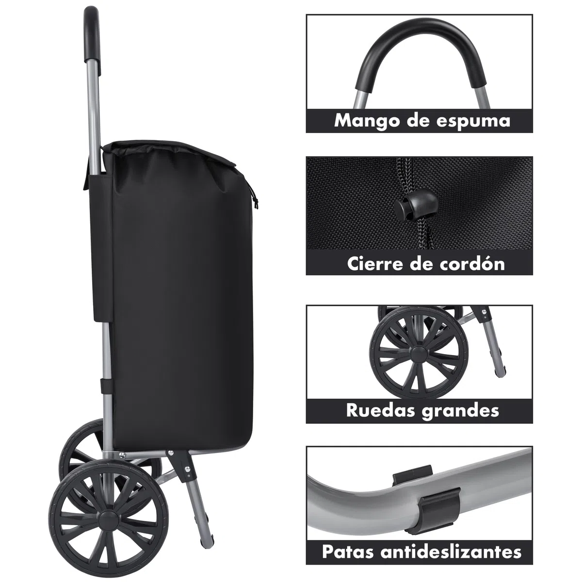 Carro de Compra Plegable 2 Ruedas Grandes | Carrito de la Compra Ligero con Bolsa Impermeable y Desmontable | Carga hasta 25kg | Capacidad 35 litros | Multiusos Estructura de Acero Robusta