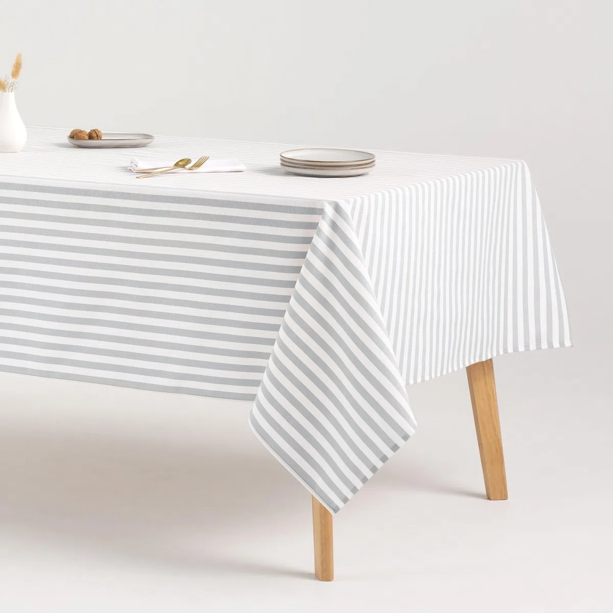 GAMUSI Mantel Antimanchas Rectangular Tela algodón Impermeable Rayas Agua Marina, 140x300 cm