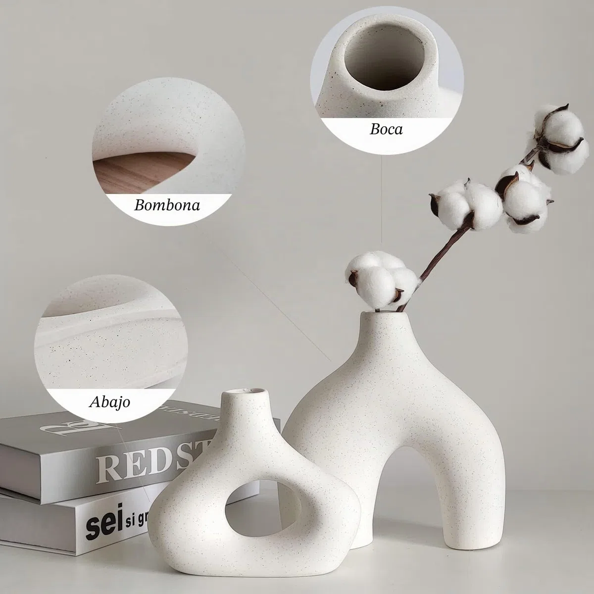 CEMABT Blanco Jarrón de Cerámica Juego de 2 Doble Montaña Jarrones para Boho Moderno Nórdico Minimalismo Estilo Decoración -jarrones para Sala de Estar, Boda, Mesa de Cena