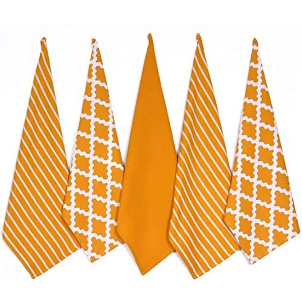 Penguin Home®- Juego de 5 Paños de Cocina 100% Suaves-Duradero-Elegante Diseño Ocre con Múltiples Patrones-Lavable a Máquina-65 x 45 cm, Algodón, Paquete de 5