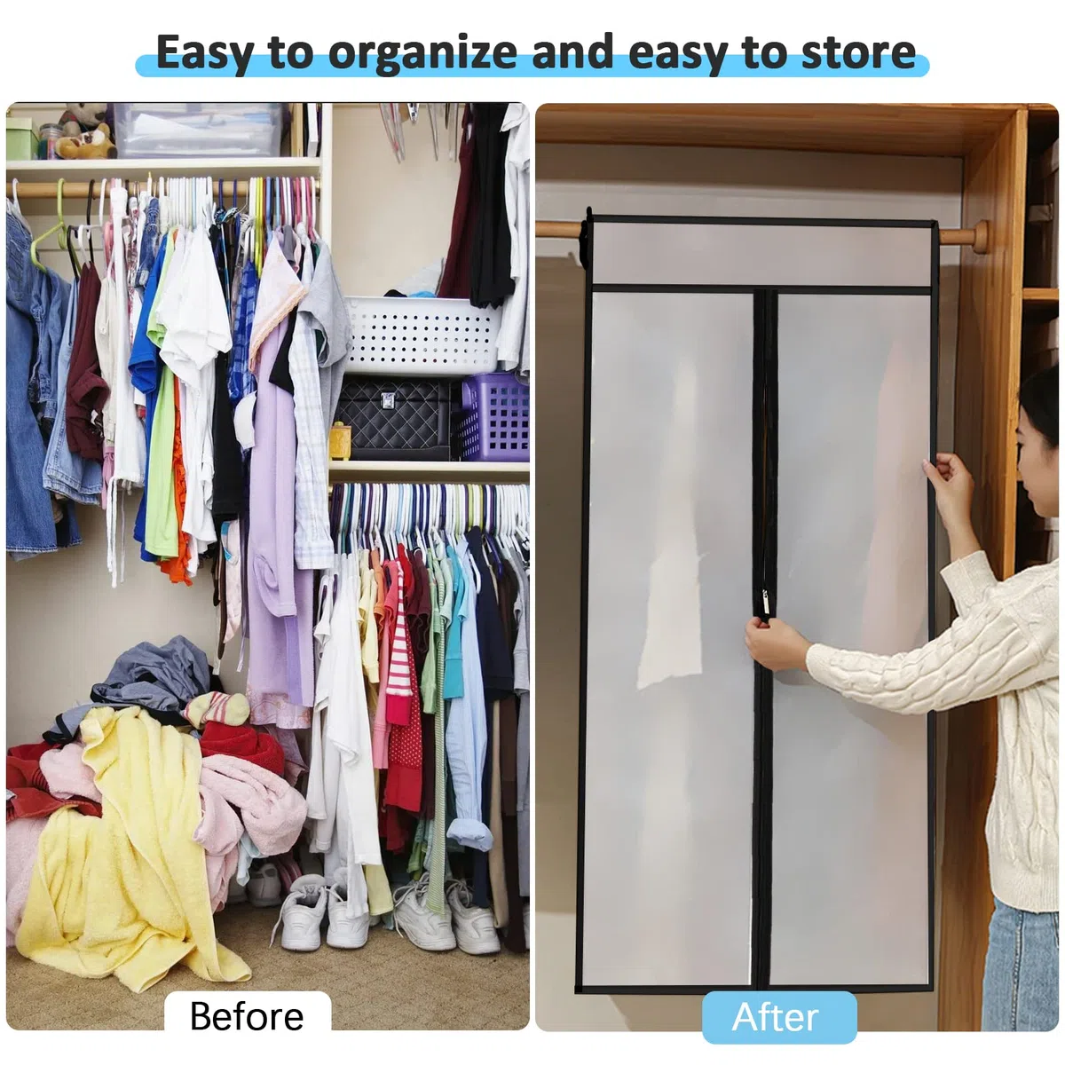 2Piezas Fundas de Ropa, 60x90cm, 60x120cm Bolsa de Traje Transparente Bolsas de Ropa, Funda Perchero Burro Repelente al Agua Protege del Antihumedad Cubierta de Polvo de Ropa para Trajes Abrigos
