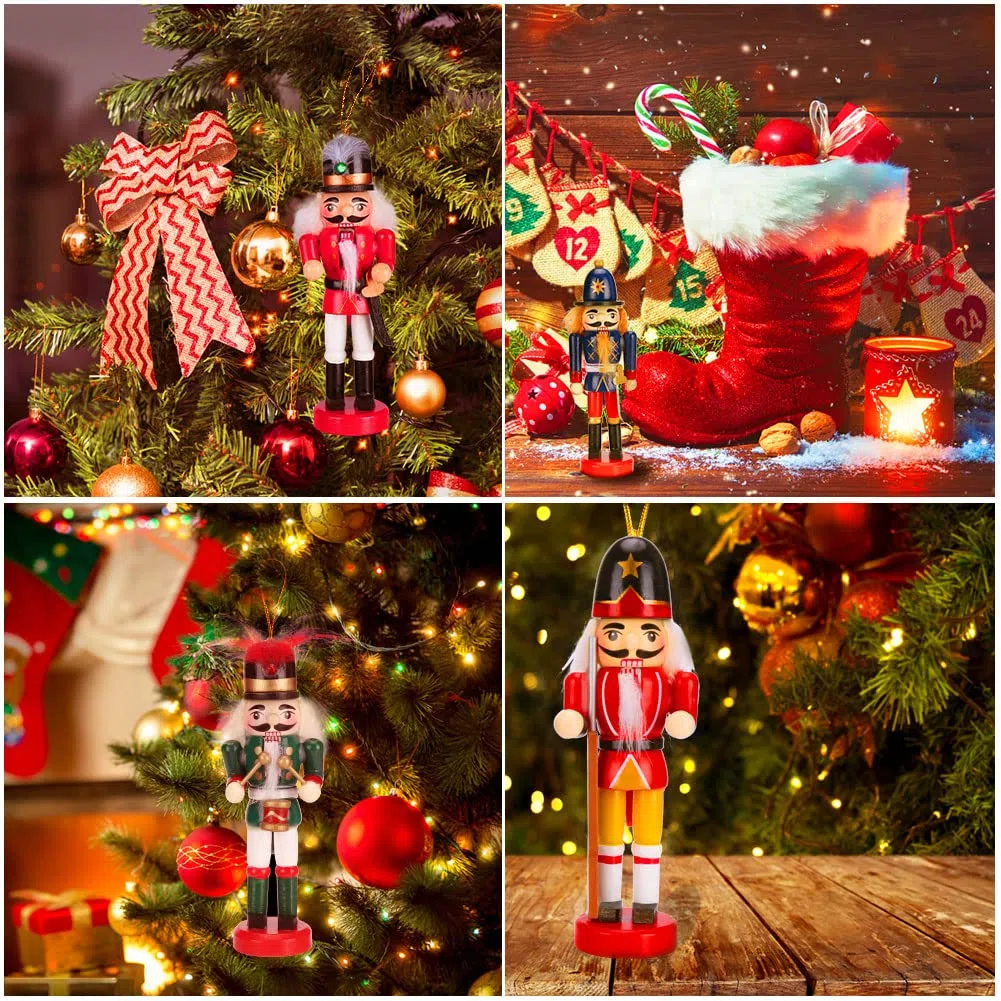 Cascanueces Tradicional de Navidad, 6 Piezas 13,5 cm Marioneta de Madera, Figura de Soldado, Decoración Colgante de Árbol de para el Hogar, Año Nuevo Regalos