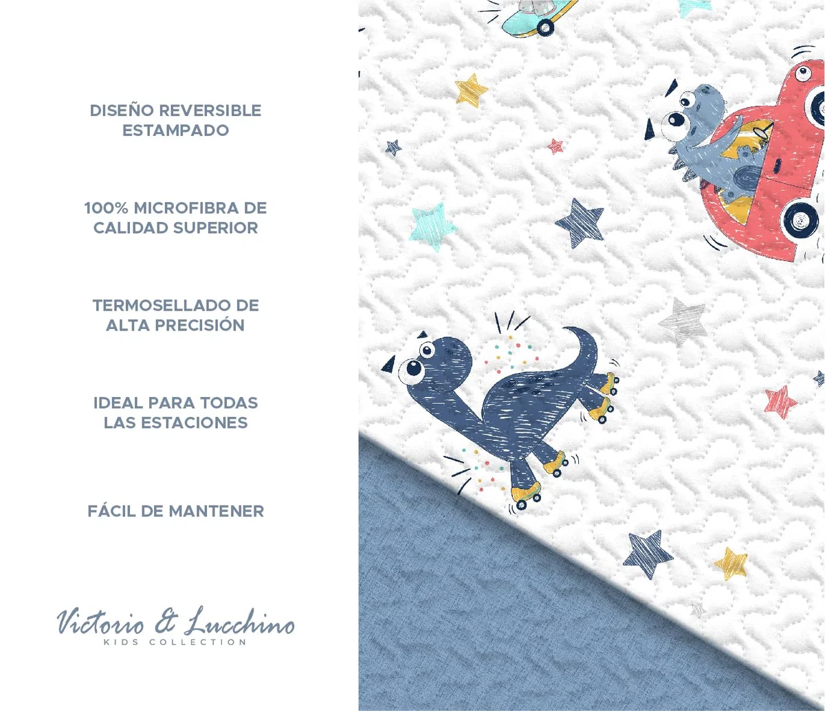 Victorio & Lucchino Colcha Infantil de Verano y Primavera. Ligera Colcha cubrecama de Microfibra. (Dino, Cama 90cm)