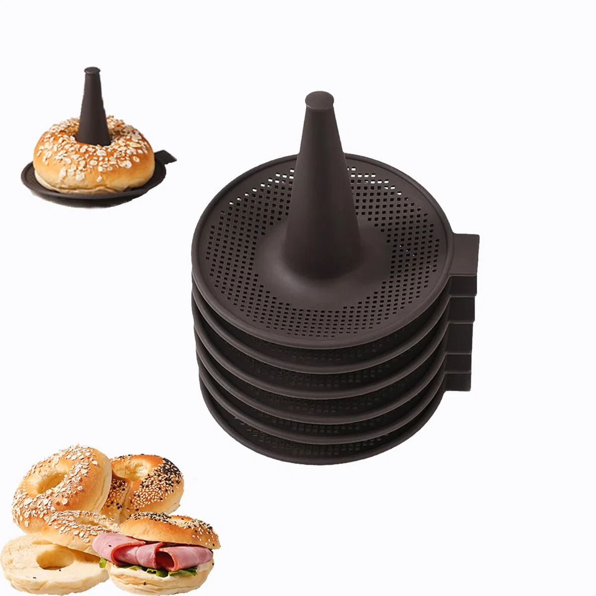 6 Unidades Bagels Silicona Marrón, Moldes para Donuts de Silicona, para Rosquillas, Bagels y Magdalenas (Marrón)