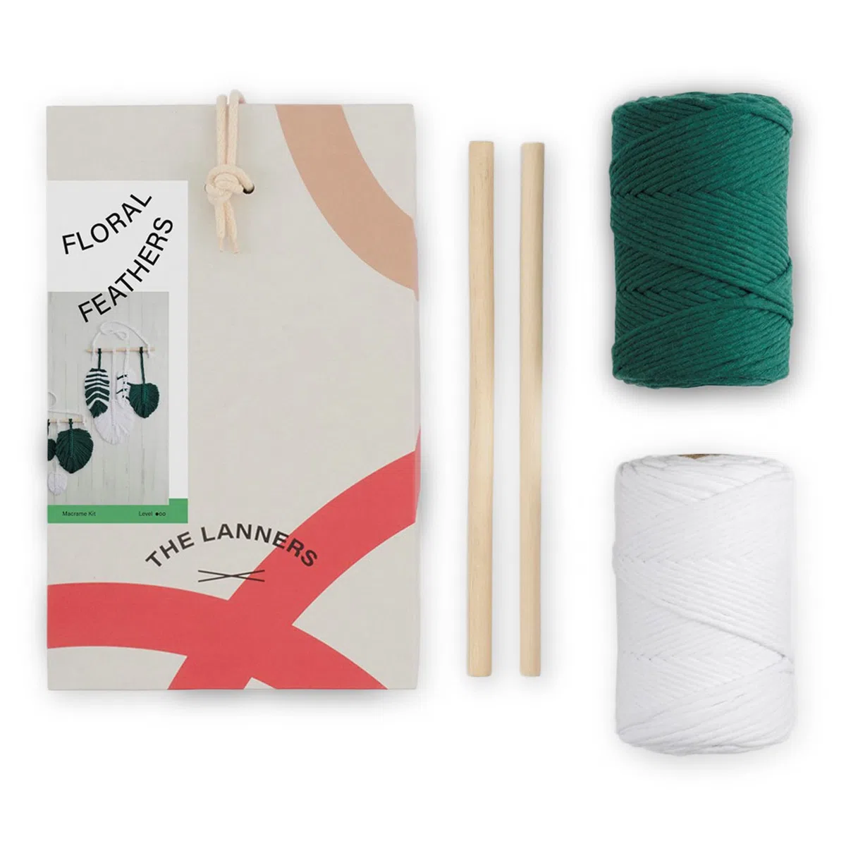 The Lanners – kit para tejer tapiz de macramé Floral Feather, nivel principiante, incluye ovillos, barras y patrón