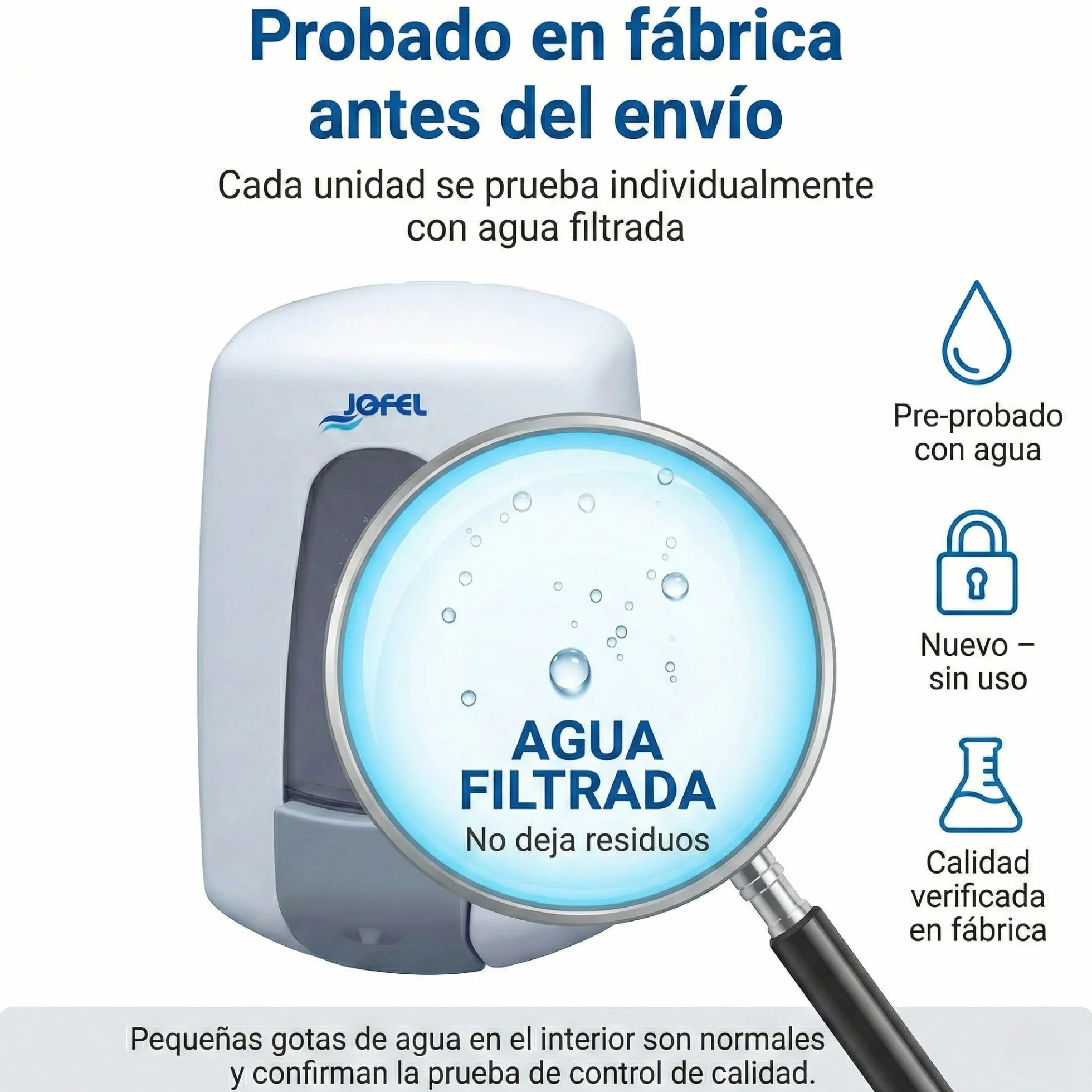 Jofel - Dosificador de Jabón Líquido para Pared, Recargable con Capacidad para 0.9L, Dispensador Jabón Baño Rellenable, Válvula Anticorrosión y Antigoteo, Carcasa ABS, Aitana AC70000, Blanco
