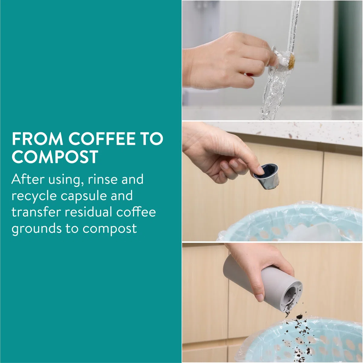 Navaris Reciclador de cápsulas de café - Separa la cápsula de Aluminio - Reciclaje Efectivo - Separador orgánico - Fácil de Usar y Limpiar - Gris