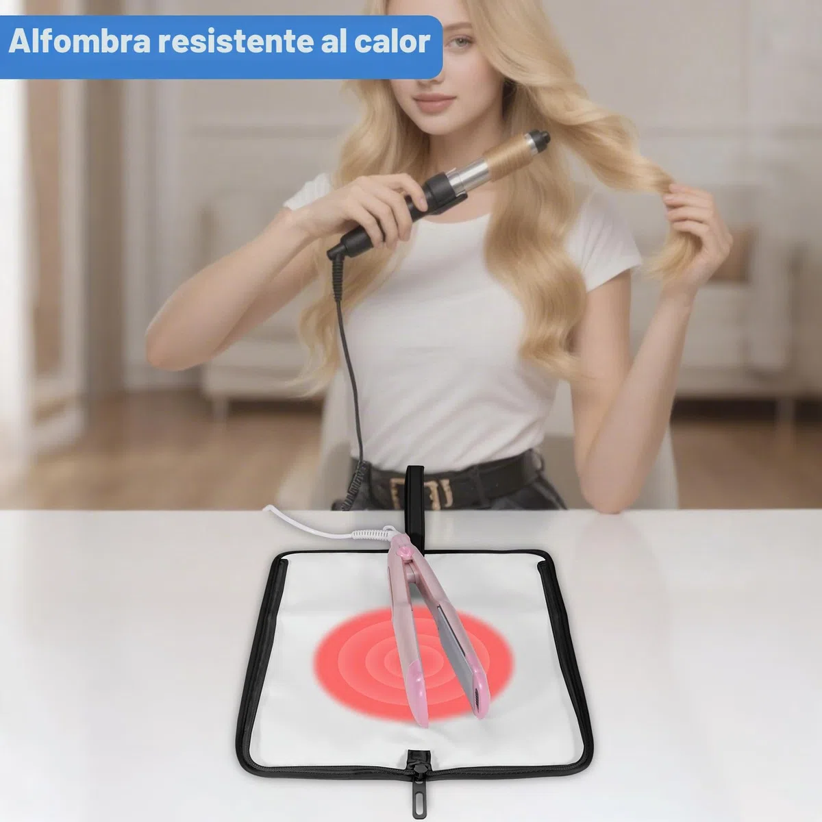 SITHON Soporte y tapete para Rizador de Pelo, Resistente al Calor, Bolsa de Viaje Portátil para Herramientas Calientes, Organizador para Rizadores, Planchas Planas, Alisadores de Cabello