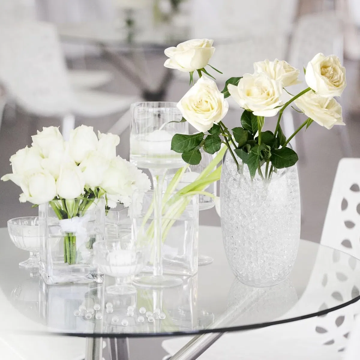 55.000 Perlas de Agua Transparentes para Plantas, Bolas de Gel Transparentes, Bolas de Agua Hidrogel para Jarrón, Decoración, Boda, Cumpleaños, Fiestas, Jardinería, Relleno de Plantas, Flores