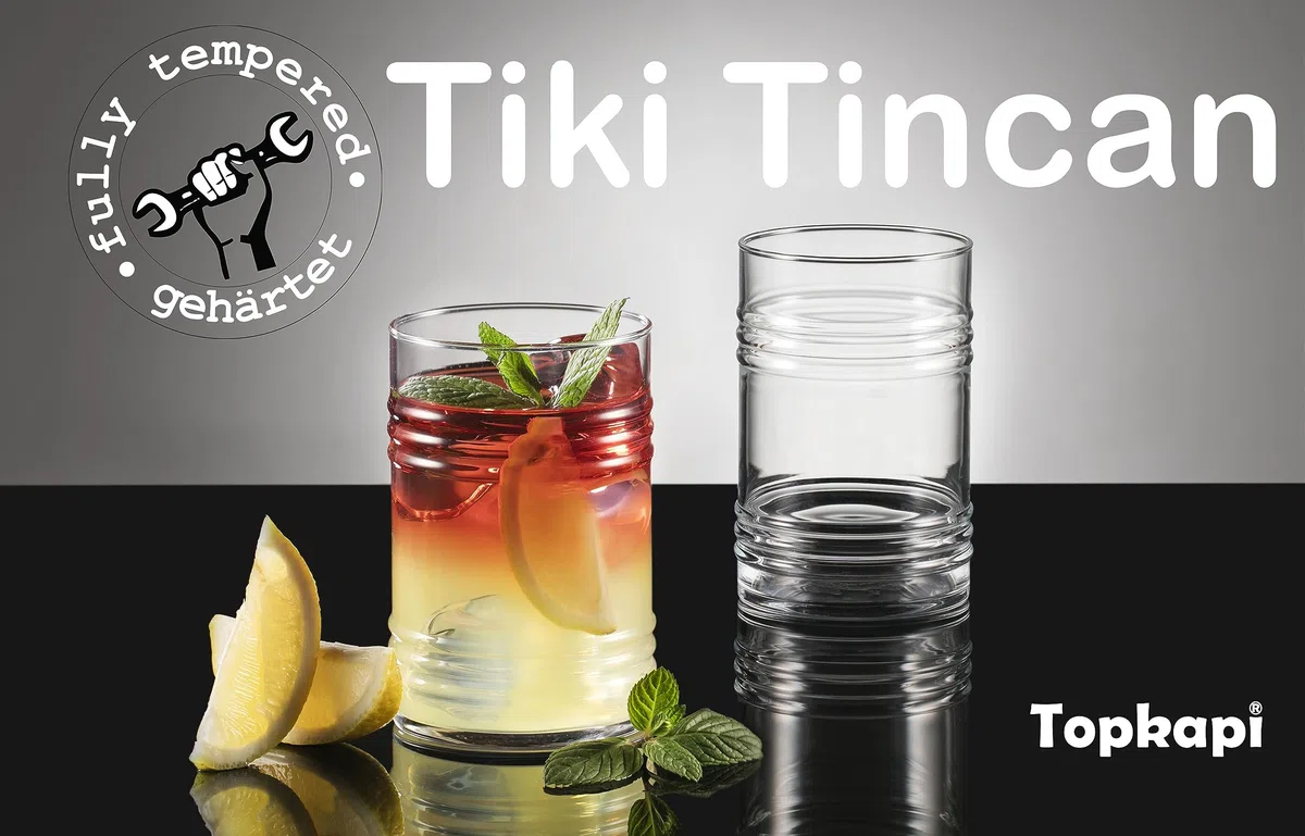 Topkapi Tiki Tincan Henner XL - Juego de 4 vasos de piña colada, vasos de cóctel, mojito, caipirinha, mai tai, vasos largos, aptos para lavavajillas, 490 ml