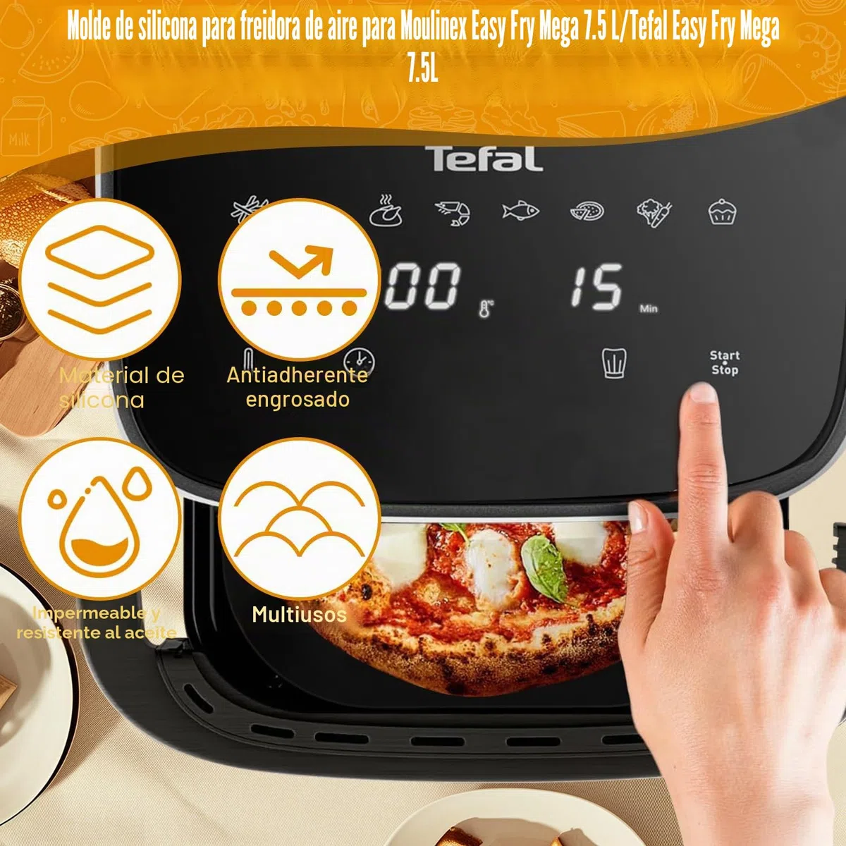 Accesorios Air Fryer para Moulinex Easy Fry Mega 7.5 L, molde de silicona Airfryer para Moulinex EZ8558F0, plato para freidora de aire Moulinex