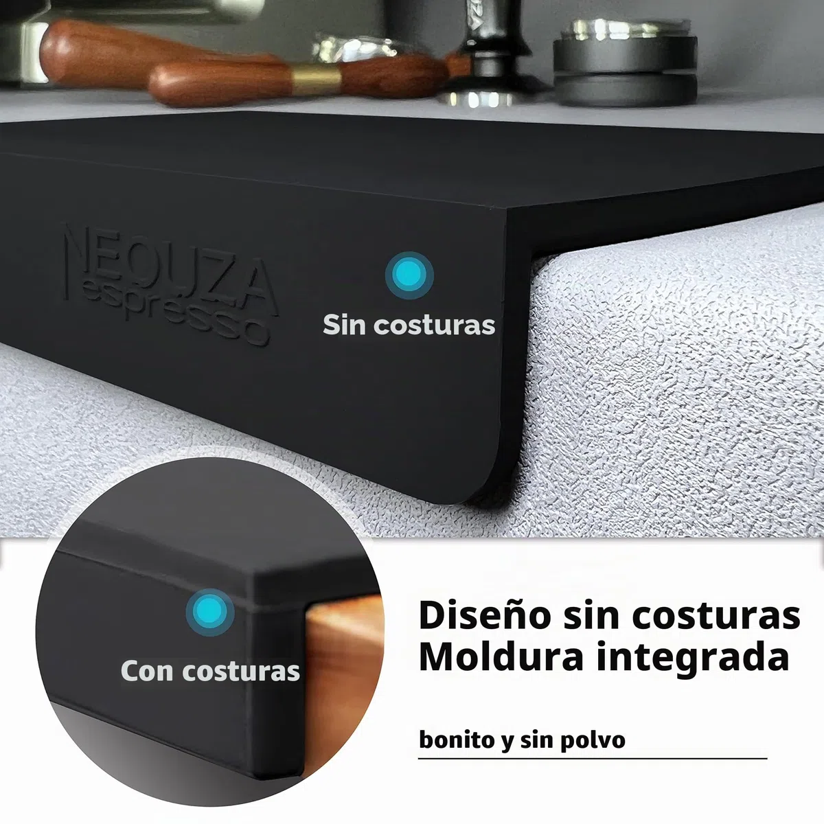 NEOUZA Tapete de manipulación de espresso, estación de apisonamiento de esquina de café, almohadilla de silicona de grado alimenticio para portafiltro (negro)