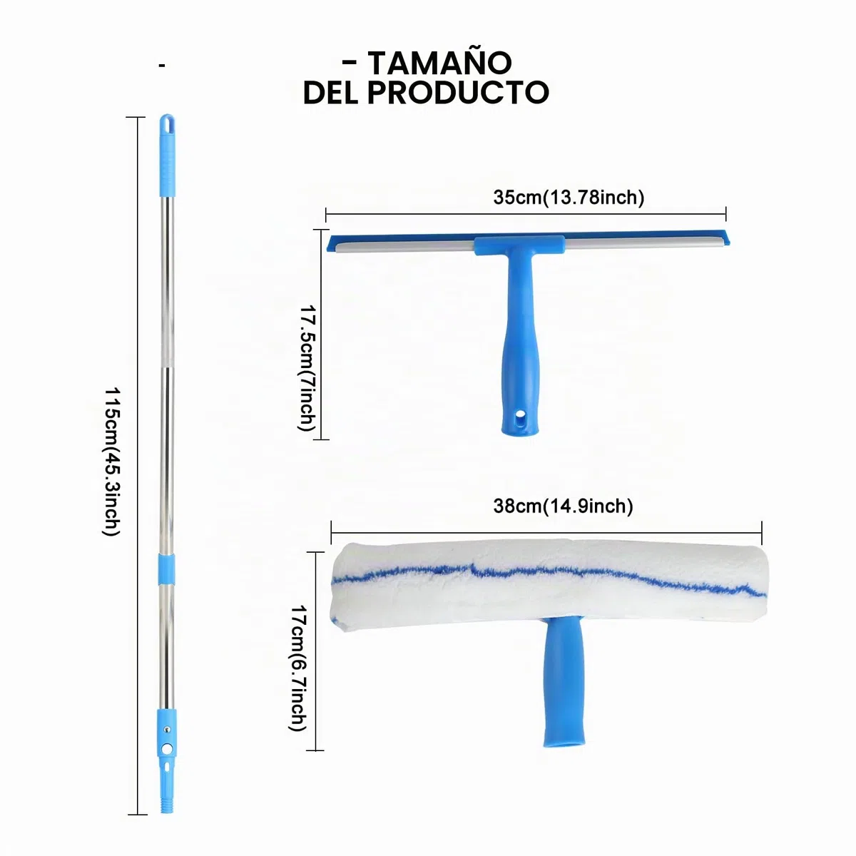 Limpia Cristales - Limpiacristales con Mango Extensible - Limpiacristales telescópico - Incluye Varilla telescópica de 136 cm y limpiaparabrisas de 137 cm - Ideal para Ventanas Altas-duchas y Coches