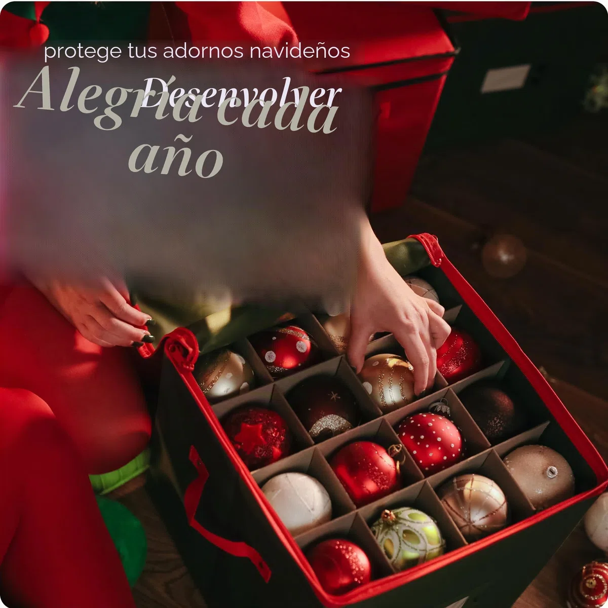Almacenamiento de adornos de Navidad: almacena hasta 64 adornos navideños, separadores ajustables, parte superior con cremallera, dos asas. Atractiva caja de almacenamiento que mantiene las