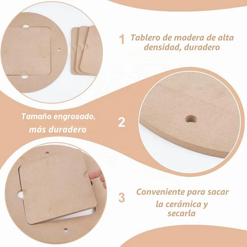 BENECREAT Murciélagos de Torno de Cerámica de 30 mm de Diámetro con 4 murciélagos Interiores Cuadrados, Murciélagos de Lanzamiento de Arcilla Redondos Preperforados para Alfareros,9mm de Espesor