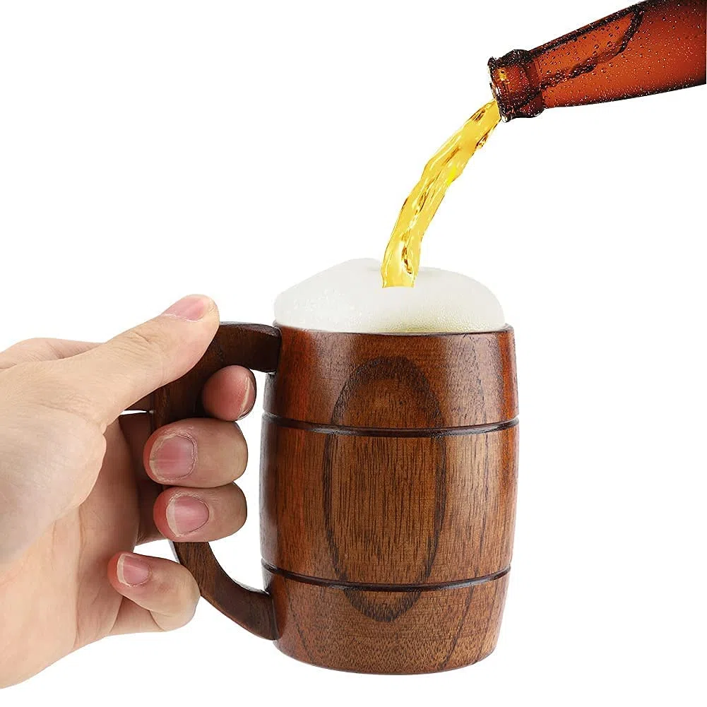 Taza Cerveza Madera, Taza de Café de Madera, Taza de Cerveza de Madera Natural, Jarra de Cerveza Hecha a Mano de Madera Natural para Hombre, para Beber Vino Tinto Café Té Leche, Ideas para Regalos