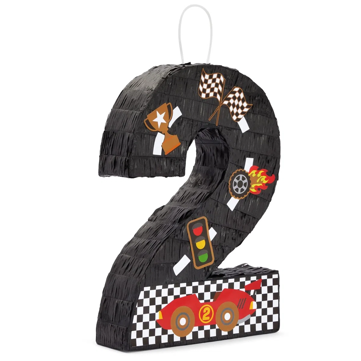 BLUE PANDA Piñata de coche de carreras número 2 para suministros de fiesta y dos decoraciones de cumpleaños rápidas, construcción de 3 capas y decoración de fiesta, 16.5 x 11.85 x 3 pulgadas, paquete