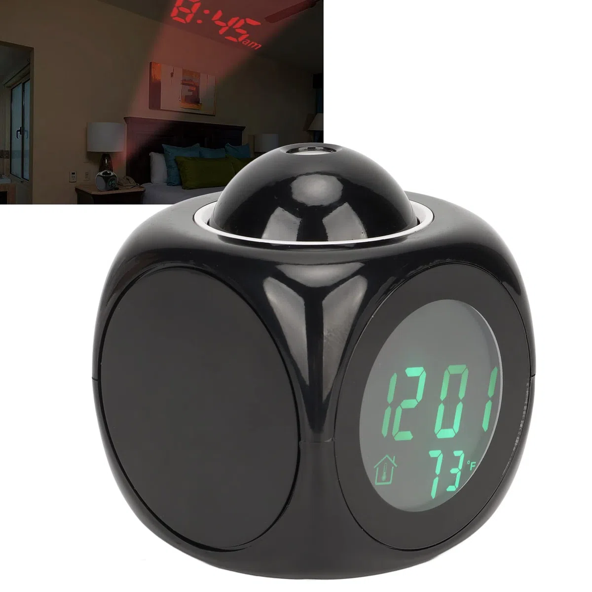 Sxhlseller Reloj Despertador con Proyección LED, Proyector de Pared de Techo Digital con Función de Conversación por Voz, Pantalla de Temperatura Interior, Repetición de Alarma: Batería o