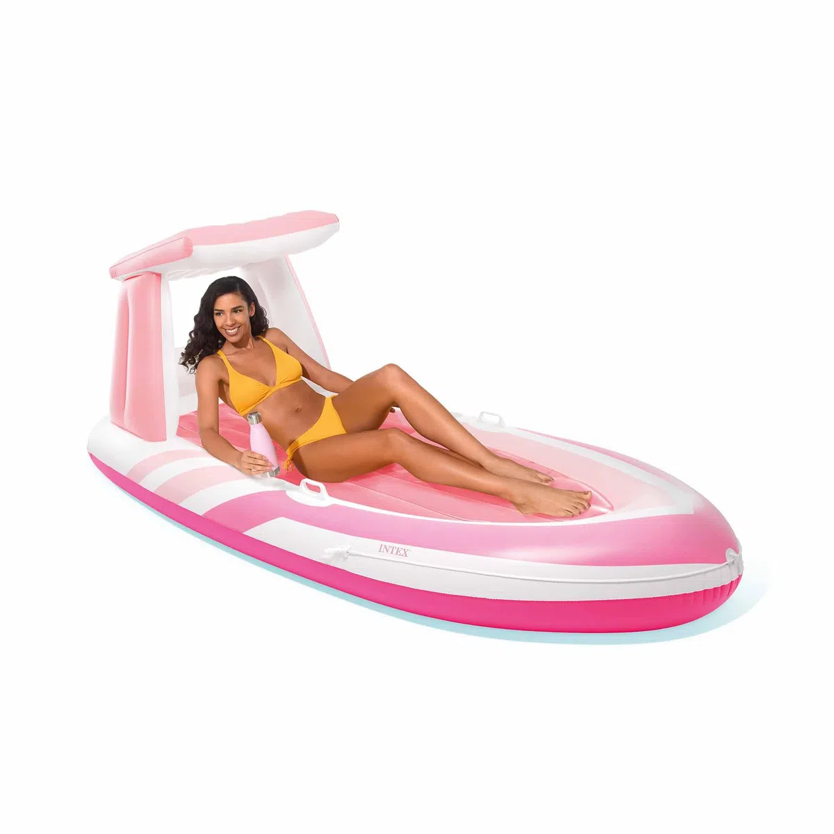 Intex Colchoneta Hinchable Pink Paradise con Parasol y Porta Bebidas, 244 x 119 x 97 cm, Asas de sujeción y Cuerda de Seguridad perimetral, Vinilo Resistente, Incluye Parche, Máx 100 kg, +14 años