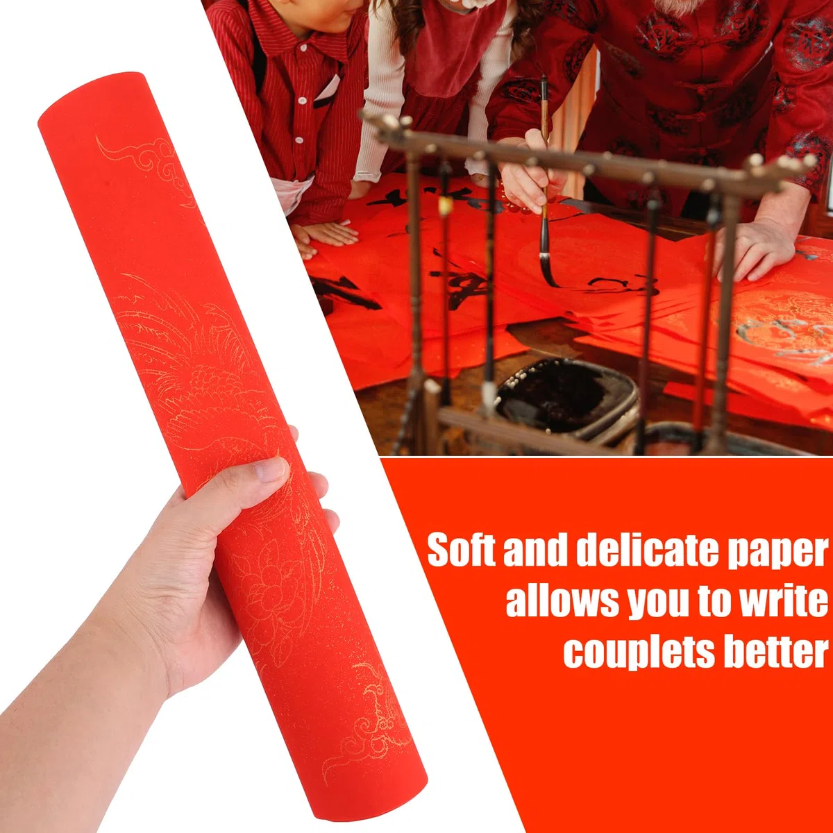 20 Piezas de Papel Rojo Chino, Papel Xuan Rojo Papel Rojo de Caligrafía China Papel de Arroz Rojo Cuadrado Papel de Copla Chino para Decoración de Año Nuevo Chino