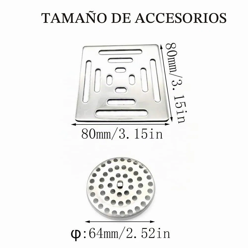 Drenaje de Ducha Cuadrado Sifón de Suelo antiolor, Acero Inoxidable Drenaje de Suelo con Filtro para Cuarto de baño jardín (100 mm x 100 mm)
