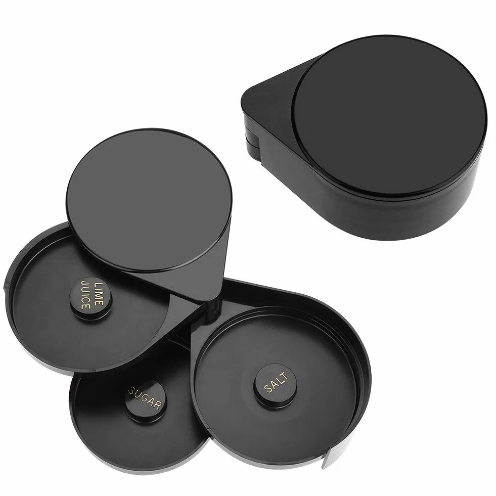 3 niveles de azúcar sal Rim, Recipiente para Especias con borde de sal de azúcar acrílico vidrio de lima para cóctel Bartender Tool Party Home Black