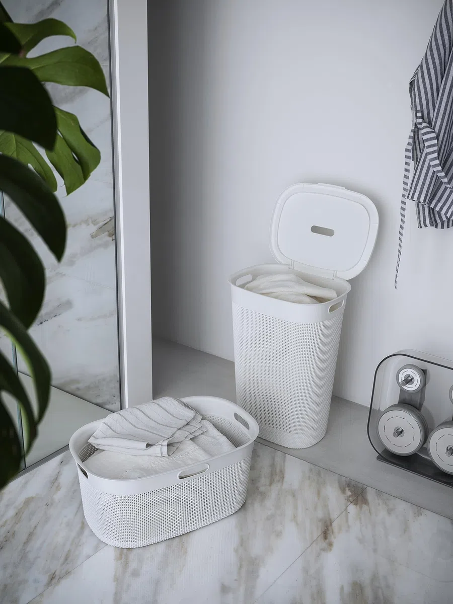Keter Curver Filo - Cesto para la ropa sucia de baño, blanco, capacidad de 55 litros, 70% reciclado, 45 x 35 x 61 cm
