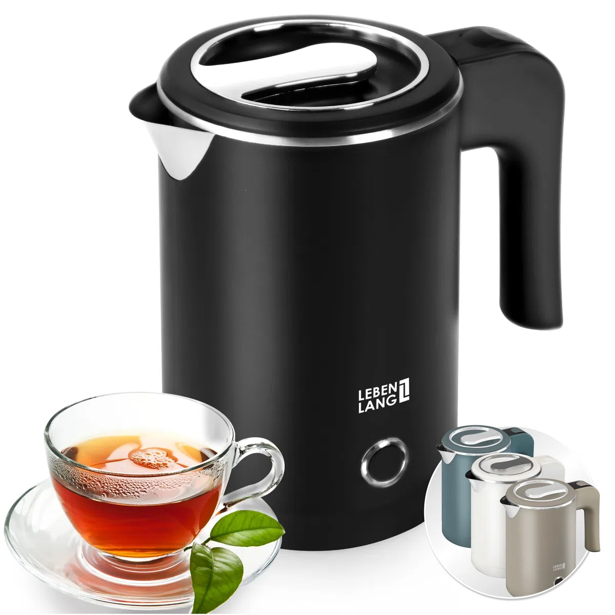 LEBENLANG Hervidor agua electrico en Acero Inoxidable - 0,5 Litros, 600W, Libre de BPA I Pequeño Hervidor Electrico de Viaje I Pequeña Hervidores de agua eléctrico Mini travel kettle