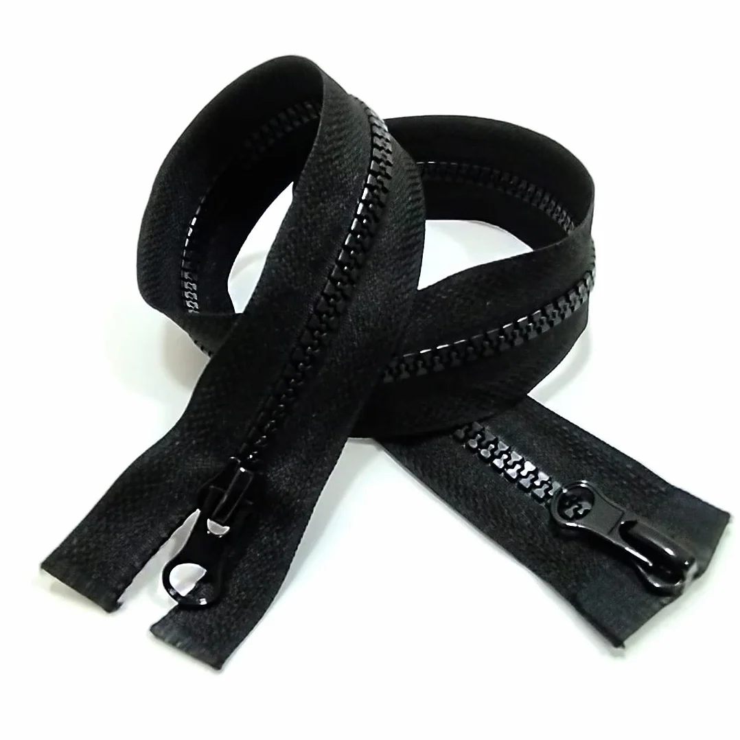 2 cremalleras de plástico de doble apertura, disponibles en diferentes tamaños, malla 5 #, cremallera para la costura, cremallera inyectada, (negro, 2 unidades-70 cm)