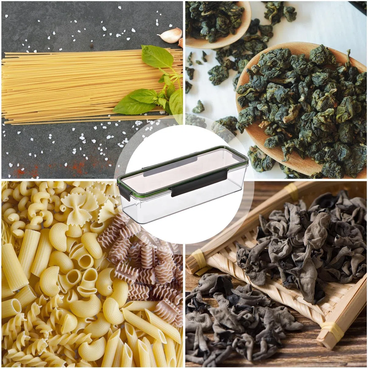 Contenedor de pasta, caja hermética de almacenamiento de alimentos con gran capacidad de 1,5 L, contenedor de espaguetis, recipiente de almacenamiento multiusos para fideos, contenedor de