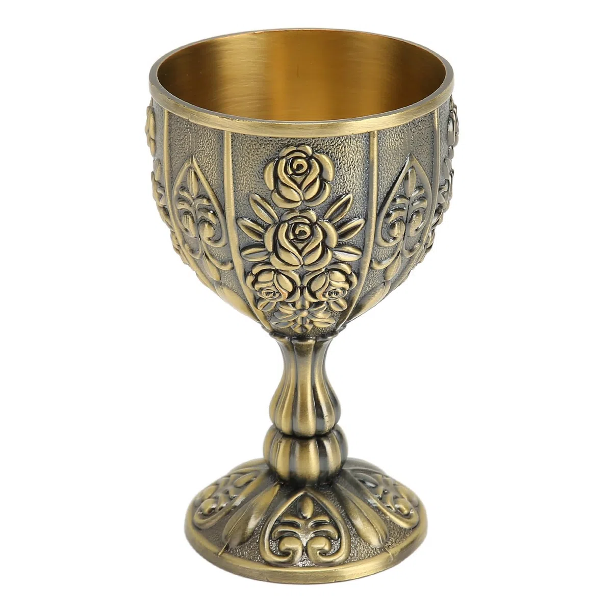 Copa de Vino Vintage, Taza de Vino en Relieve con Patrón de Flores, Mini Copa de Cáliz Retro para Bares Domésticos, Fiestas, Bodas, 6,3x10,3cm(Bronce)