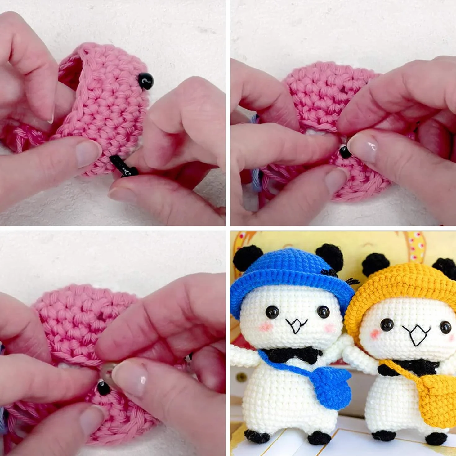 Ojos de Seguridad para Animales de Ganchillo, 100 Unidades de Plástico para Peluches y Muñecas, Con Arandelas para Manualidades (6-12 mm)