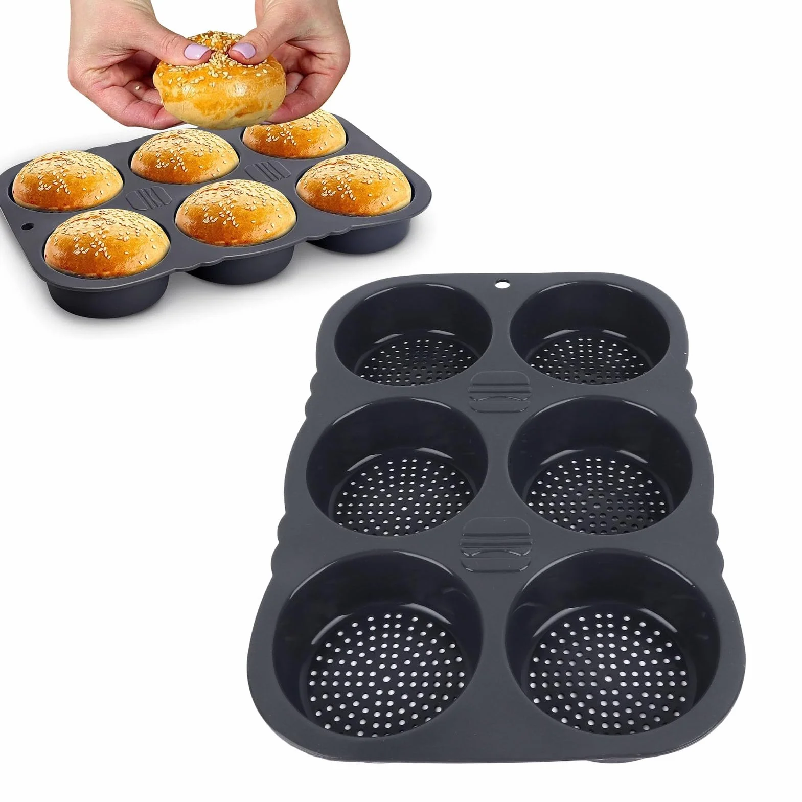 Molde de Silicona para Hamburguesas 6 Cavidades,Molde para Bollos Antiadherente Redondo, 10cm de Diámetro,para Hamburguesas Pan Panecillos y Hojaldres