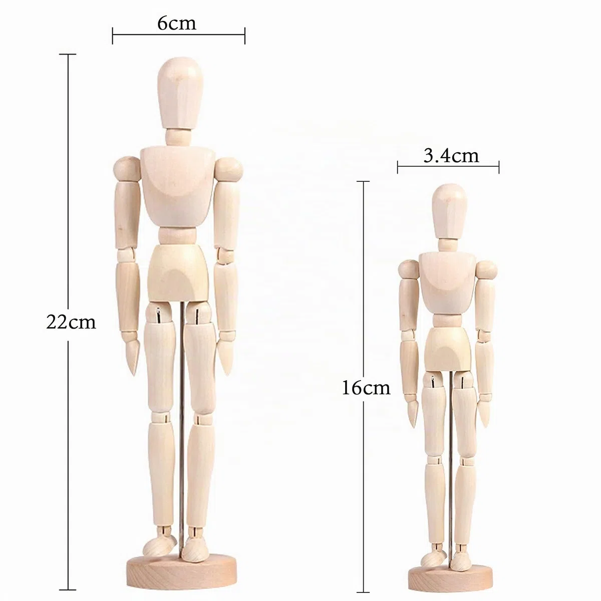 2 Piezas Maniquí de Madera, Maniquí de Madera Articulado Ajustable Maniquí Humano de Madera con Base para Modelos de Bocetos, Accesorios de Fotografía, Adornos Decorativos(16/22cm)