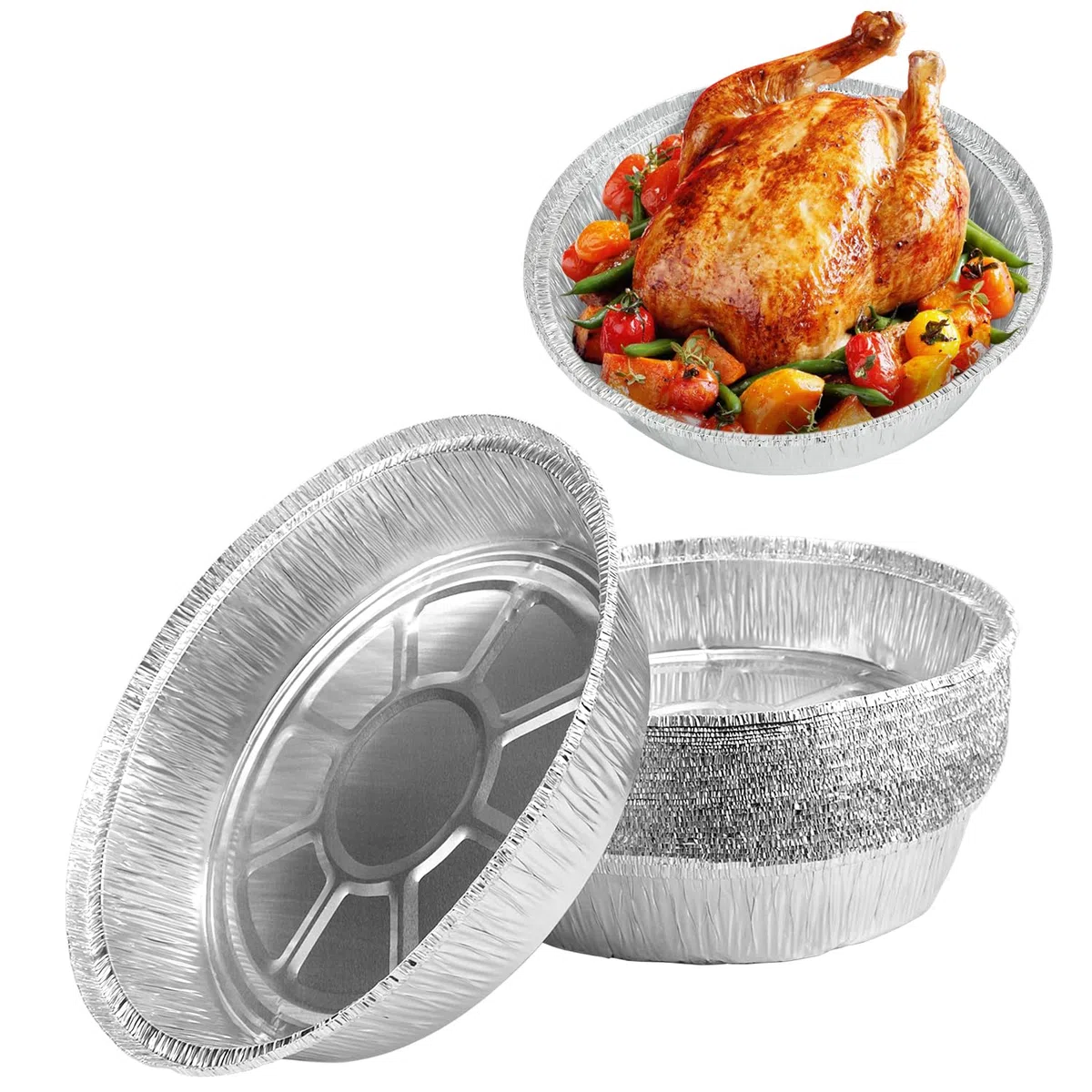 Kunjocy 30 bandejas redondas de estaño, platos desechables de 9 pulgadas con forro de aluminio para freidora de aire, hornear fiestas, asar y cocinar