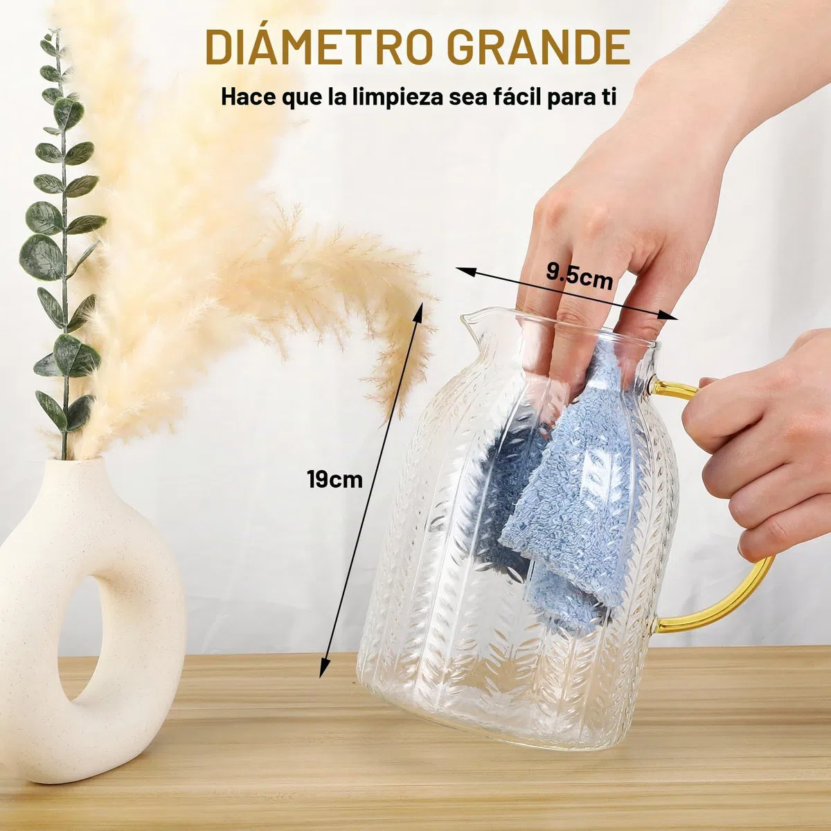 Jarras Agua Cristal 2L, Jarra de Vidrio con Tapa de Acero Inoxidable, Jarras de Cristal de Borosilicato, Botellas de Vidrio para Jugo Café, Leche, Bebidas Frías o Calientes