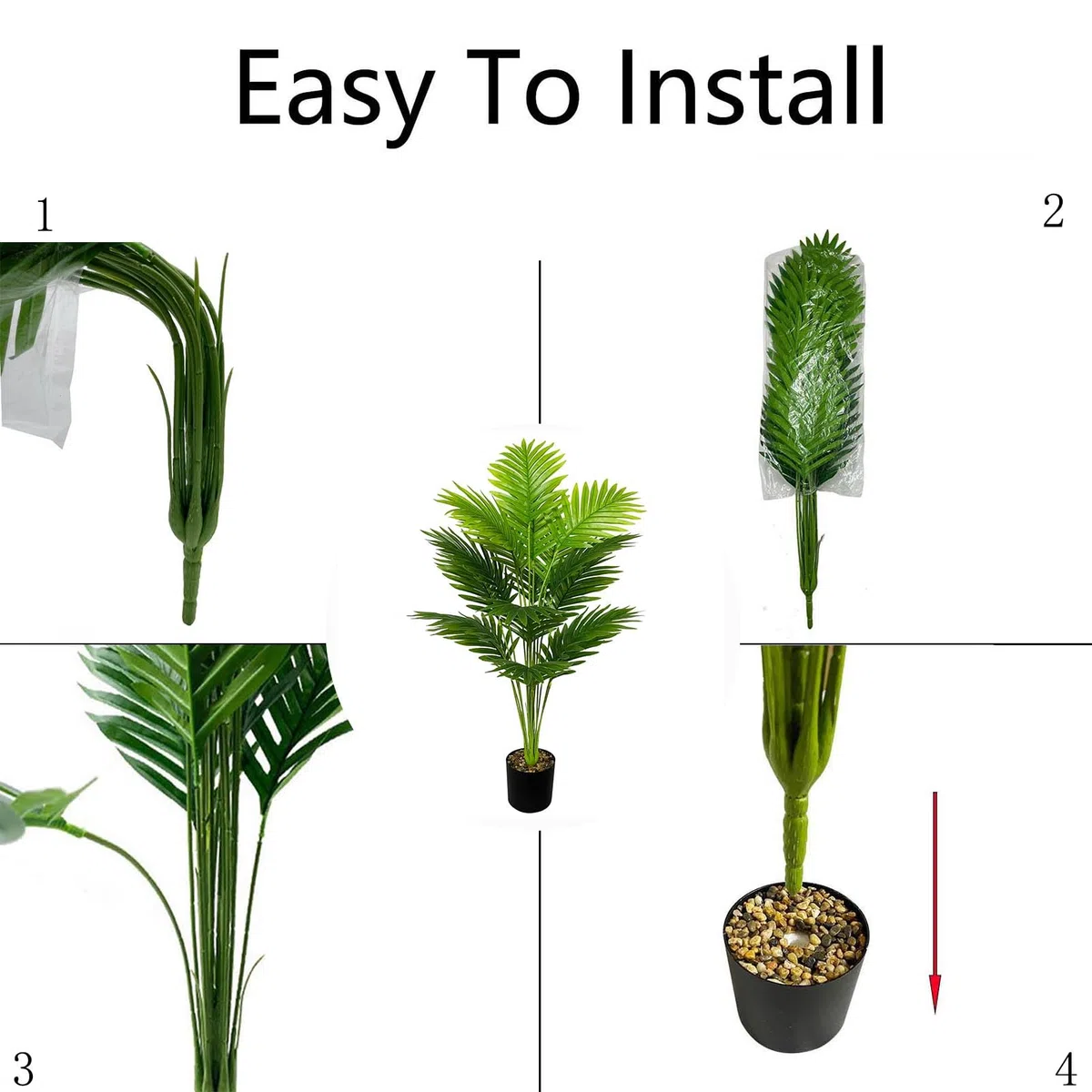 Planta Artificial con Maceta Areca Palmera Grande Arbol Artificial Plastico Interior y Exterior Hogar Oficina Salon Dormitorio Balcón Moderno Decorativas (80cm Verde Palma)