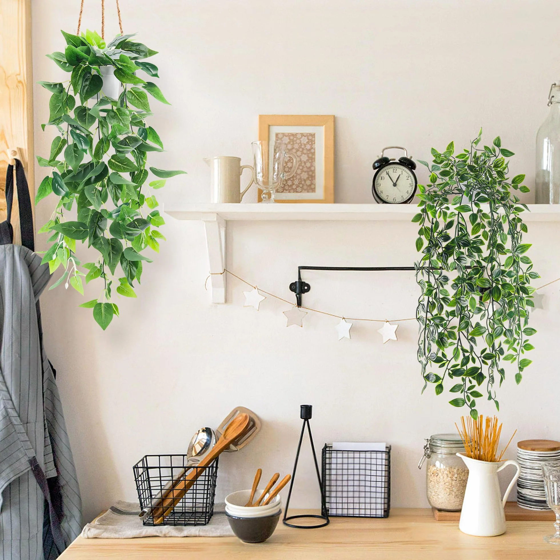 Der Rose 2 piezas de plantas falsas artificiales en maceta colgantes imitación de hiedra para interiores para decoración de baño, estante, pared, estantería
